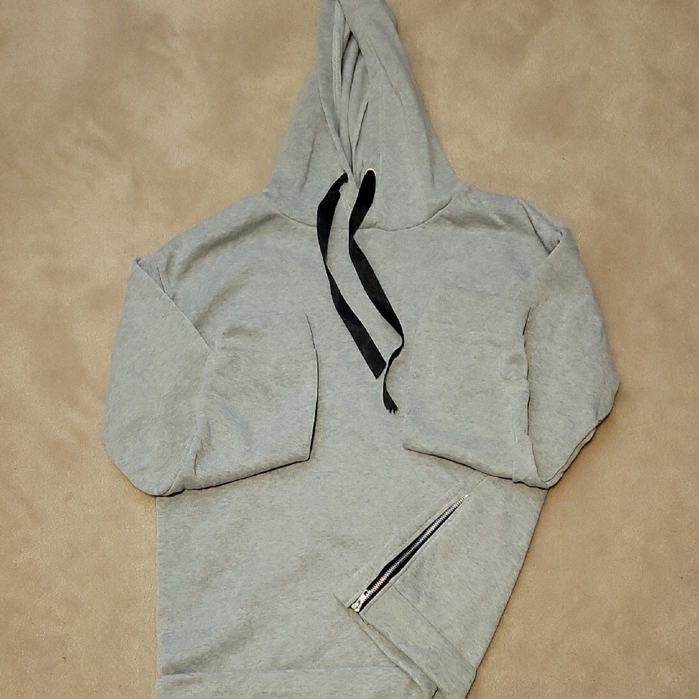 Gray Hoodie with Black Drawstrings